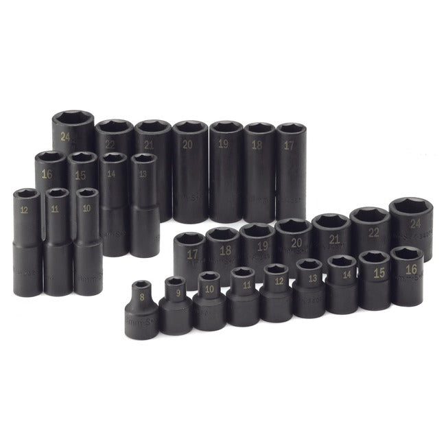 SK Tools - 30 Piece 1/2 in.- Drive 6 Pt Metric Std and Deep Impact Socket Set