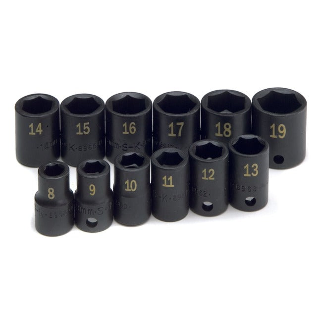 SK Tools - 12 Piece 3/8 in.- Drive 6 Point Metric Standard Impact Socket Set