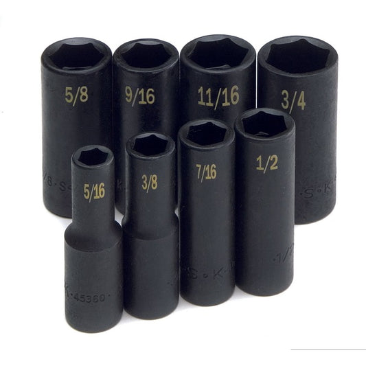 SK Tools - 8 Piece 3/8 in.- Drive 6 Point Fractional Deep Impact Socket Set