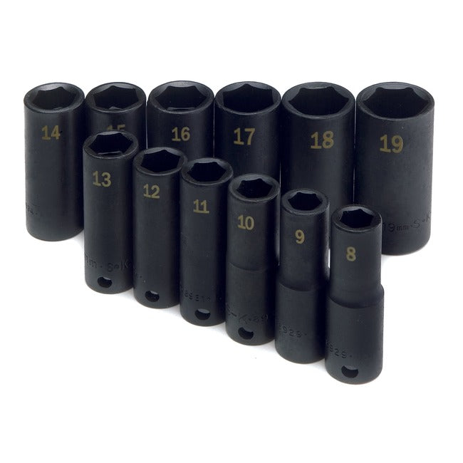 SK Tools - 12 Piece 3/8 in.- Drive 6 Point Metric Deep Impact Socket Set