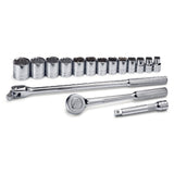 SK Tools - 16 Piece 1/2 in.- Drive 12 Pt Standard Fractional Chrome Socket Set