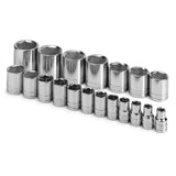 SK Tools - 19 Piece 1/2 in.- Drive 6 Pt Standard Fractional Chrome Socket Set