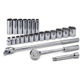 SK Tools - 23 Piece 1/2 in.- Drive 12 Pt Std and Deep SAE Socket Set