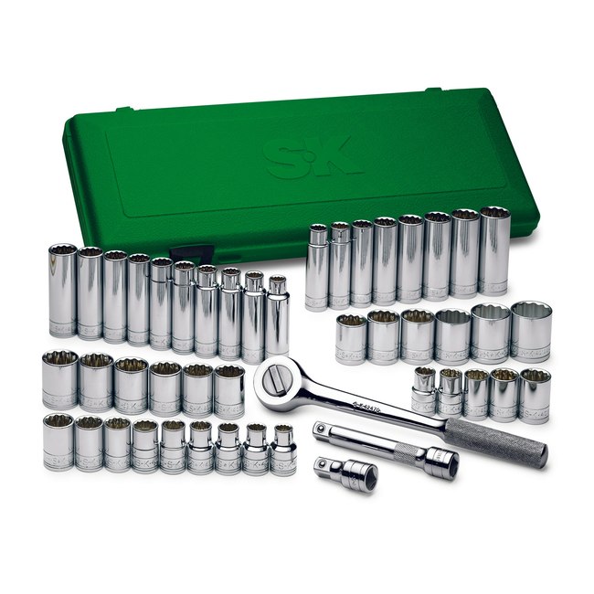 SK Tools - 47 Piece 1/2 in.- Drive 12 Pt Std and Deep SAE and Metric Socket Set
