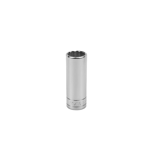 SK Tools - 11/16 in.- 3/8 in.- Drive 12 Point Fractional Deep Chrome Socket