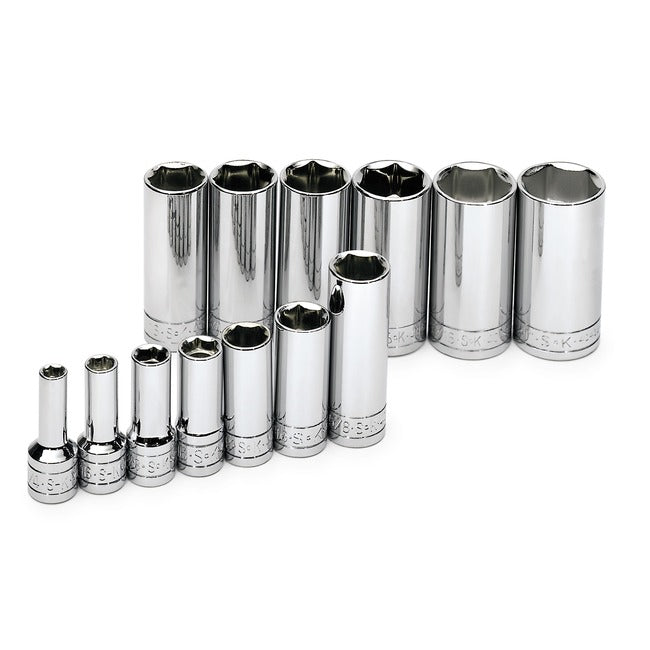 SK Tools - 13 Piece 3/8 in.- Drive 6 Point Deep Fractional Chrome Socket Set