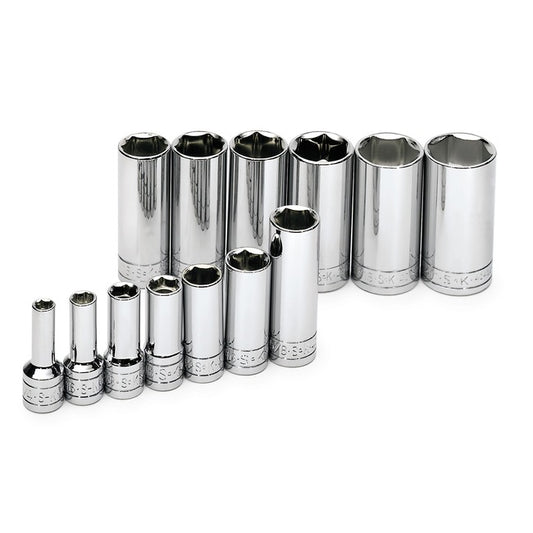 SK Tools - 13 Piece 3/8 in.- Drive 6 Point Deep Fractional Chrome Socket Set