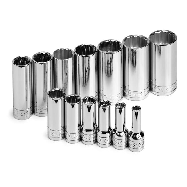 SK Tools - 13 Piece 3/8 in.- Drive 12 Point Deep Fractional Chrome Socket Set