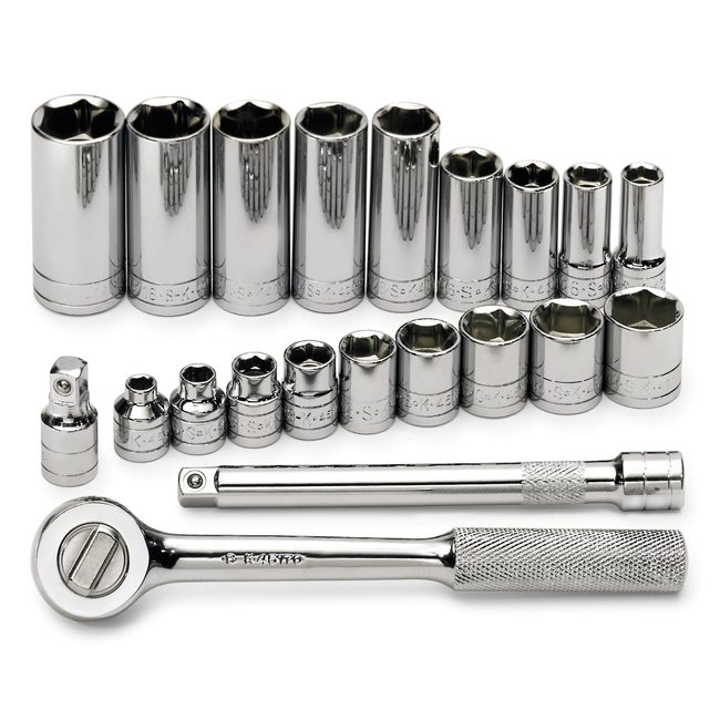 SK Tools - 21 Piece 3/8 in.- Drive 6 Pt Std and Deep SAE Socket Set