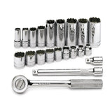 SK Tools - 21 Piece 3/8 in.- Drive 12 Pt Std and Deep SAE Socket Set