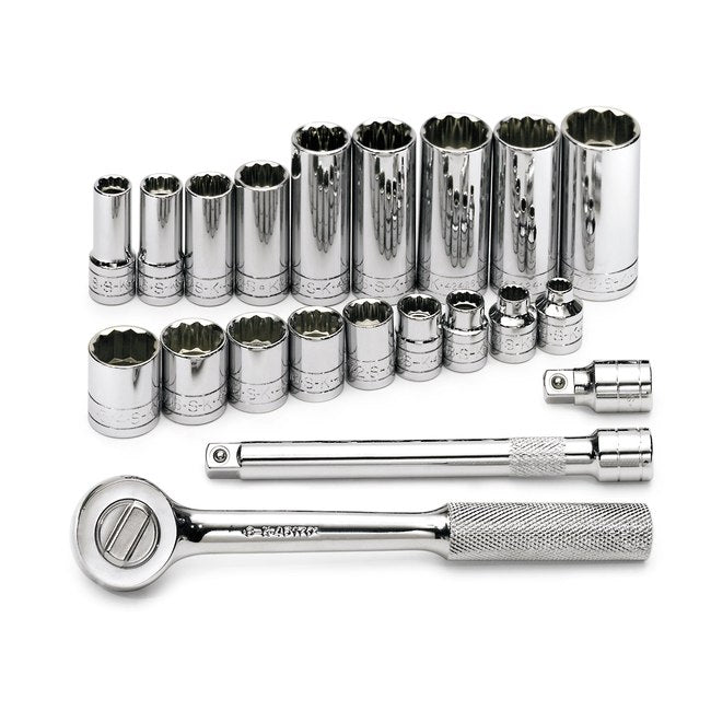SK Tools - 21 Piece 3/8 in.- Drive 12 Pt Std and Deep SAE Socket Set
