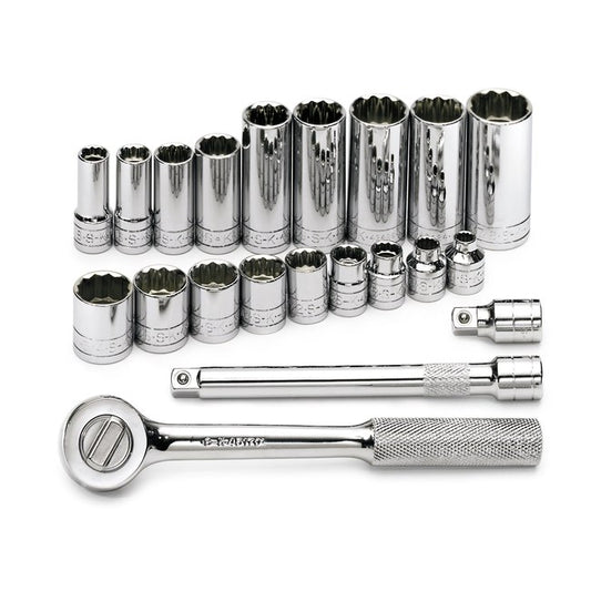 SK Tools - 21 Piece 3/8 in.- Drive 12 Pt Std and Deep SAE Socket Set