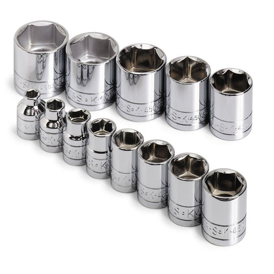 SK Tools - 13 Piece 3/8 in.- Drive 6 Pt Standard Fractional Chrome Socket Set