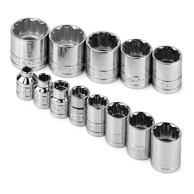 SK Tools - 13 Piece 3/8 in.- Drive 12 Pt Standard Fractional Chrome Socket Set