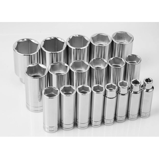 SK Tools - 19 Piece 1/2 in.- Drive 6 Point Deep Fractional Chrome Socket Set