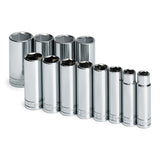 SK Tools - 12 Piece 1/2 in.- Drive 6 Point Deep Fractional Chrome Socket Set