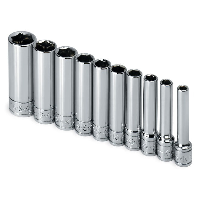 SK Tools - 10 Piece 1/4 in.- Drive 6 Point Deep Fractional Chrome Socket Set