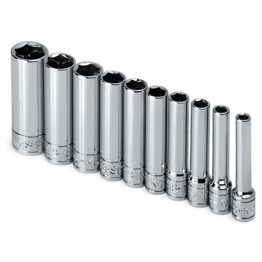 SK Tools - 10 Piece 1/4 in.- Drive 6 Point Deep Fractional Chrome Socket Set