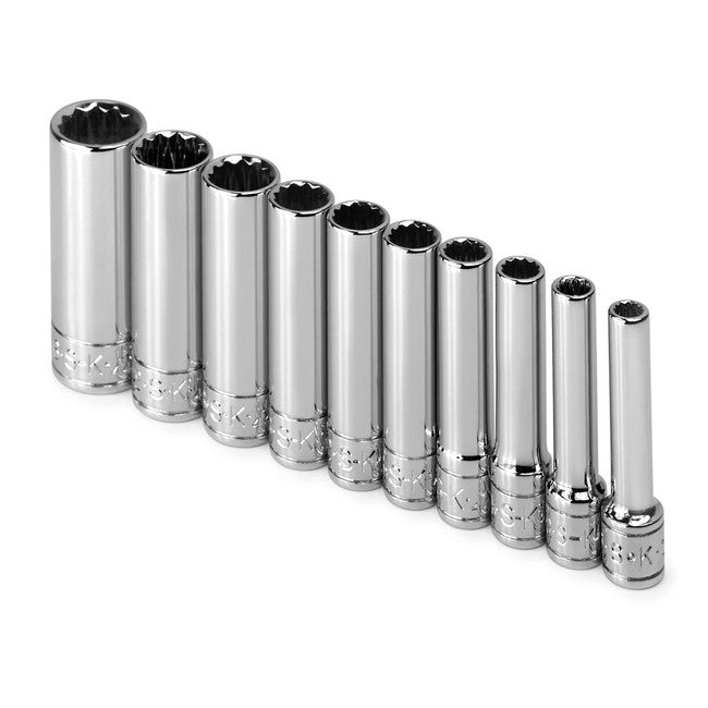 SK Tools - 10 Piece 1/4 in.- Drive 12 Point Deep Fractional Chrome Socket Set