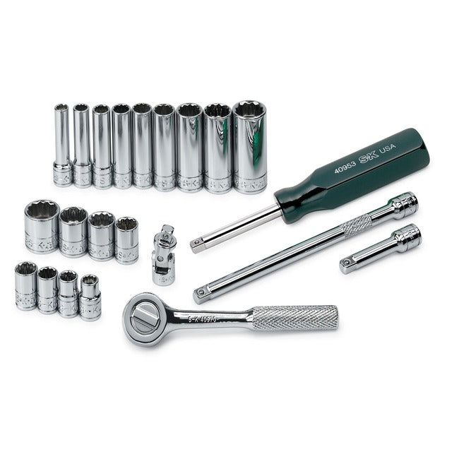 SK Tools - 22 Piece 1/4 in.- Drive 12 Pt Standard Fractional Chrome Socket Set