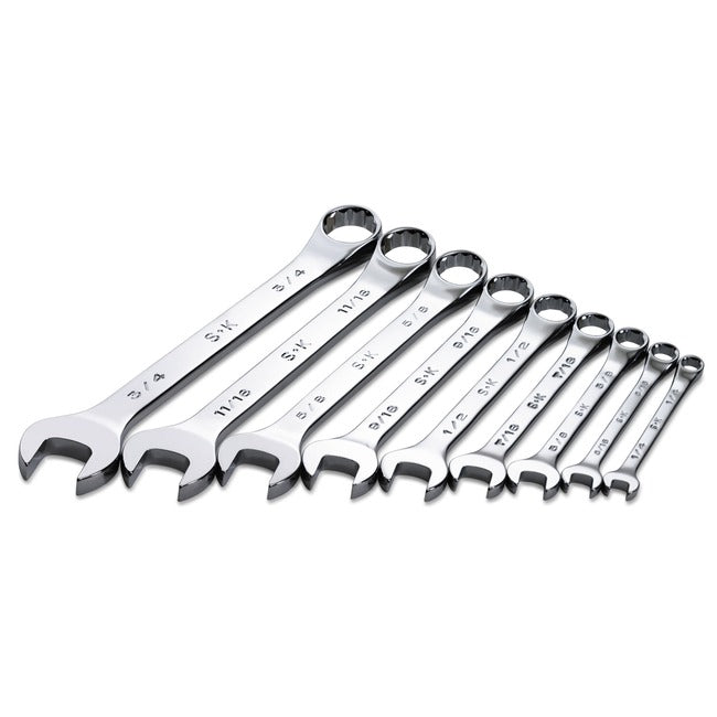 SK Tools - 9 Piece 6 and 12 Point SuperKrome Fractional Combination Wrench Set