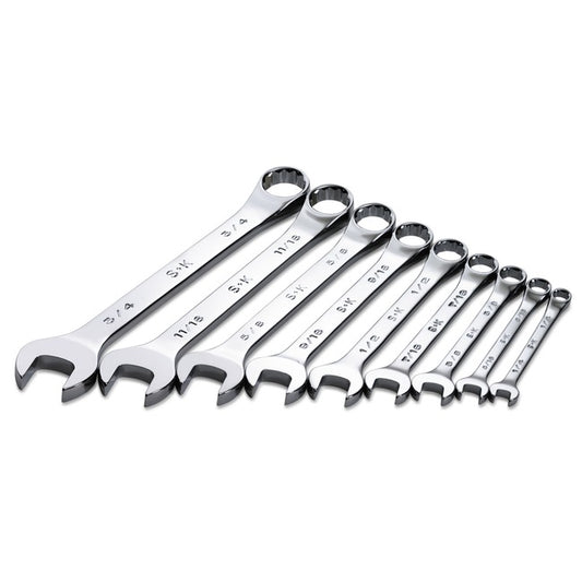 SK Tools - 9 Piece 6 and 12 Point SuperKrome Fractional Combination Wrench Set