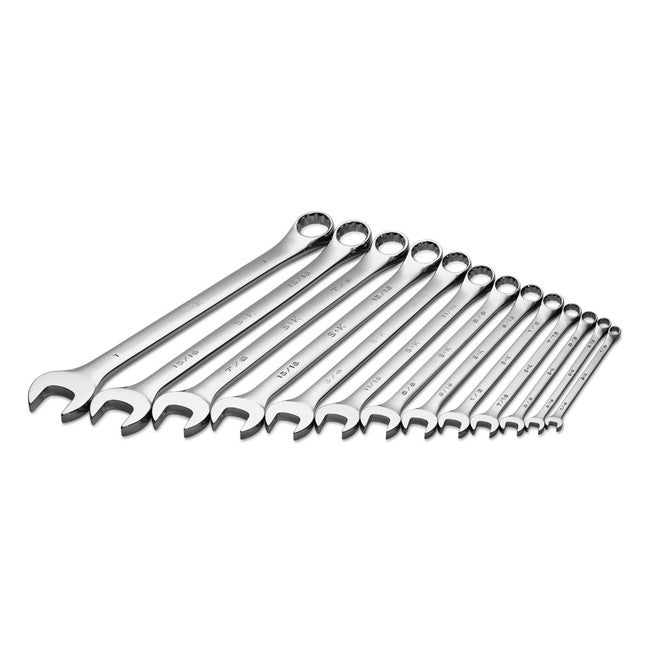 SK Tools - 13 Piece 12 Point Fractional Long Combination Chrome Wrench Set