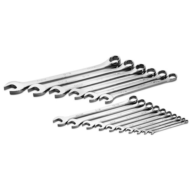 SK Tools - 16 Piece 12 Point Fractional Long Combination Chrome Wrench Set