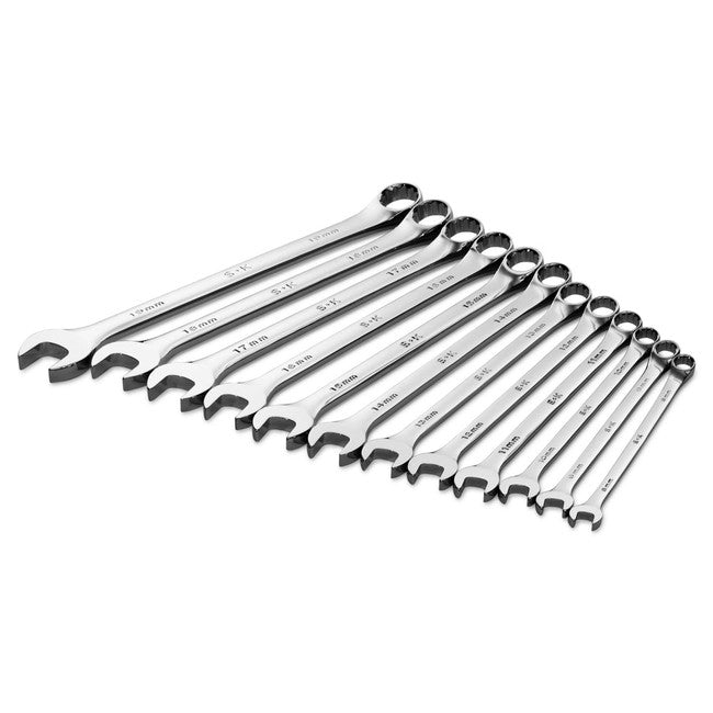 SK Tools - 12 Piece 12 Point Metric Long Combination Chrome Wrench Set
