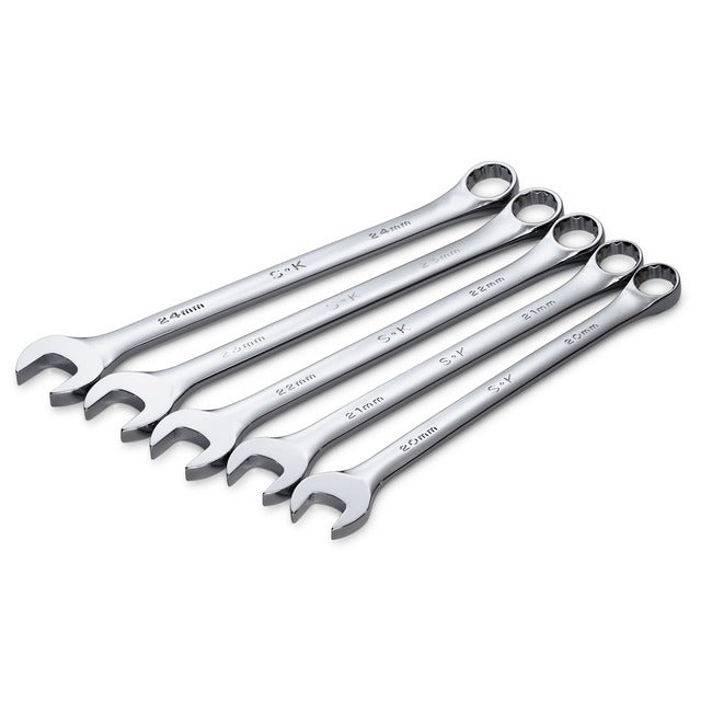 SK Tools - 5 Piece 12 Point SuperKrome Metric Long Pattern Combination Wrench Set