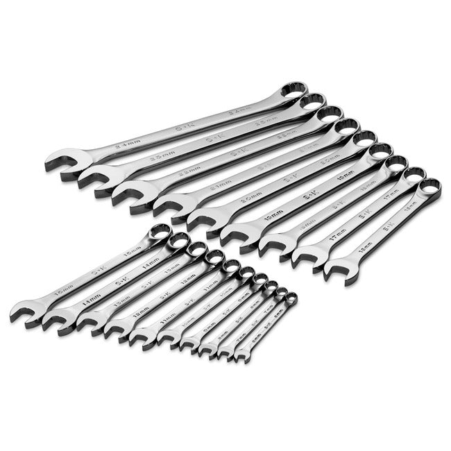 SK Tools - 19 Piece 12 Point Metric Regular Combination Chrome Wrench Set