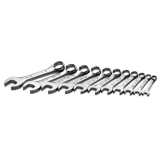 SK Tools - 11 Piece 12 Point Fractional Short Combination Chrome Wrench Set