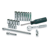 SK Tools - 21 Piece 1/4 in.- Drive 6 Pt Std and Deep Metric Chrome Socket Set