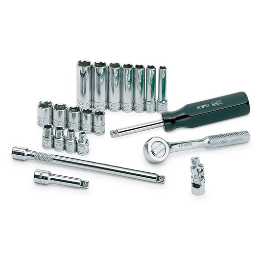 SK Tools - 21 Piece 1/4 in.- Drive 6 Pt Std and Deep Metric Chrome Socket Set