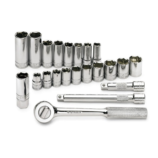 SK Tools - 22 Piece 3/8 in.- Drive 6 Pt Std and Deep Metric Chrome Socket Set