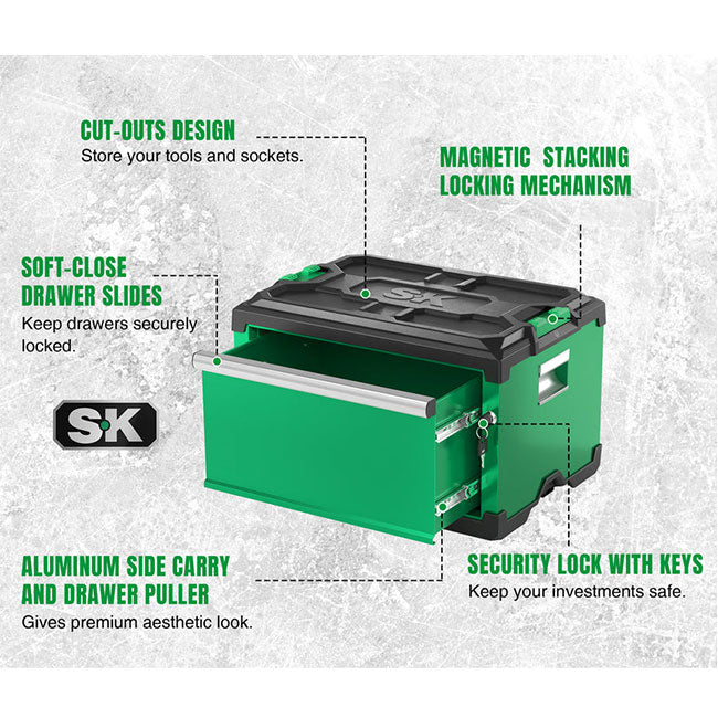SK Tools Modular Stackable Storage Tool Box, 4-Drawer Steel Box