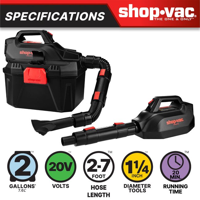 Shop-Vac 5430082 2 Gallon 20V Cordless Wet/Dry Vacuum