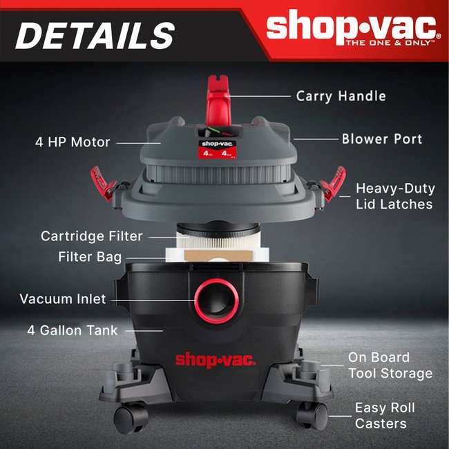 Shop-Vac 5430096 4 Gallon 4.0 Peak HP Wet/Dry Vacuum