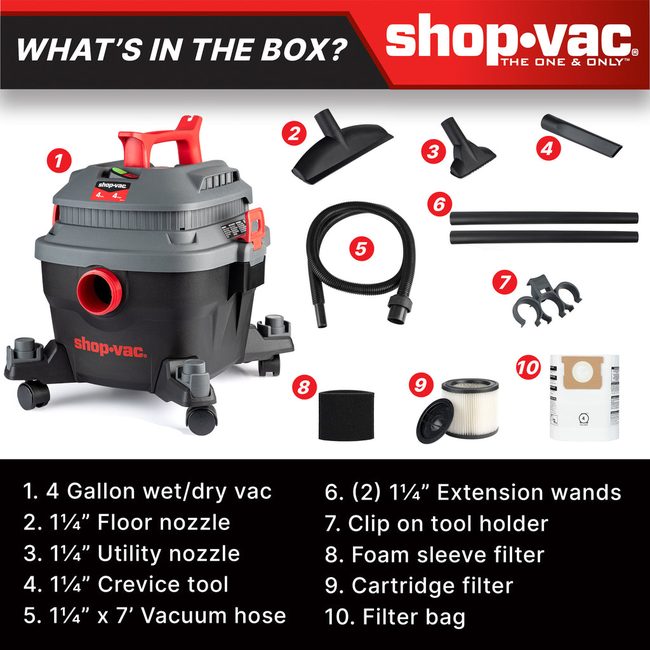 Shop-Vac 5430096 4 Gallon 4.0 Peak HP Wet/Dry Vacuum