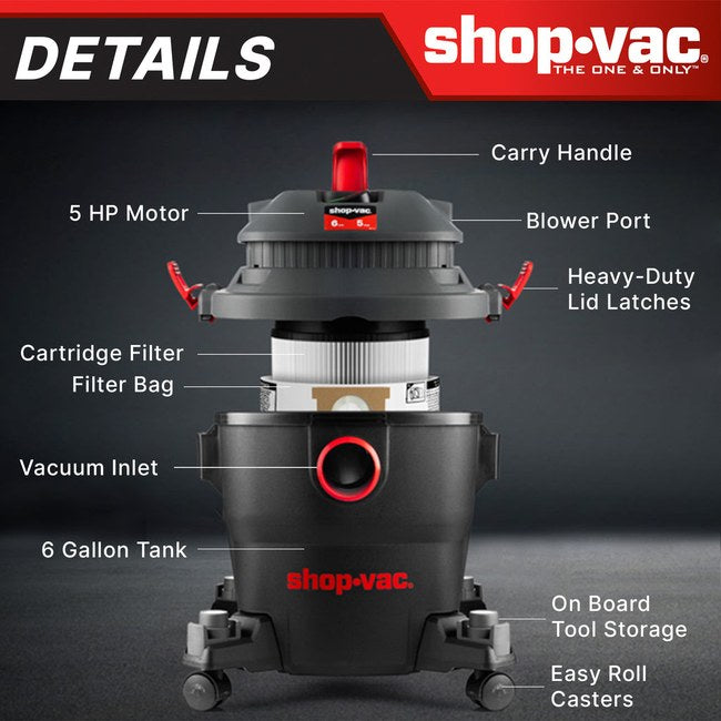 Shop-Vac 5430097 6 Gallon 5.0 Peak HP Wet/Dry Vacuum