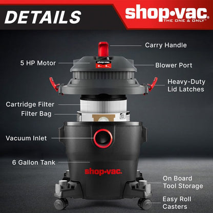 Shop-Vac 5430097 6 Gallon 5.0 Peak HP Wet/Dry Vacuum