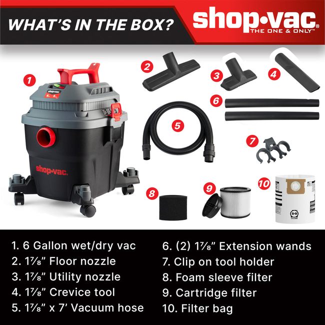 Shop-Vac 5430097 6 Gallon 5.0 Peak HP Wet/Dry Vacuum