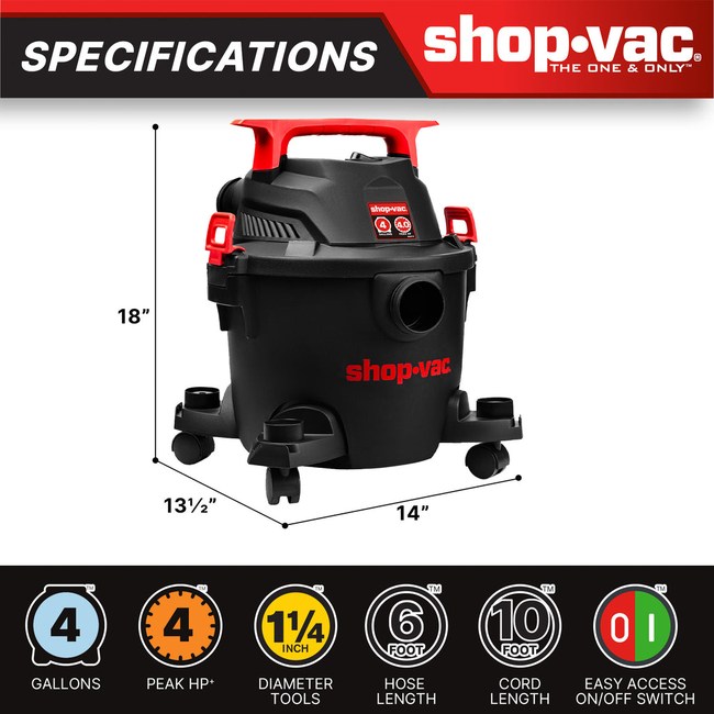 Shop-Vac 5430112 4 Gallon 4.5 Peak HP Wet/Dry Vacuum