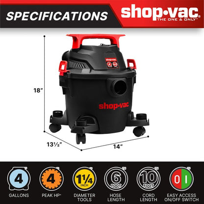 Shop-Vac 5430112 4 Gallon 4.5 Peak HP Wet/Dry Vacuum