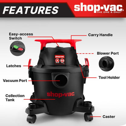 Shop-Vac 5430112 4 Gallon 4.5 Peak HP Wet/Dry Vacuum