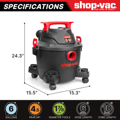 Shop-Vac 5430113 6 Gallon 4.5 Peak HP Wet/Dry Vacuum