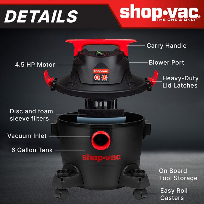Shop-Vac 5430113 6 Gallon 4.5 Peak HP Wet/Dry Vacuum
