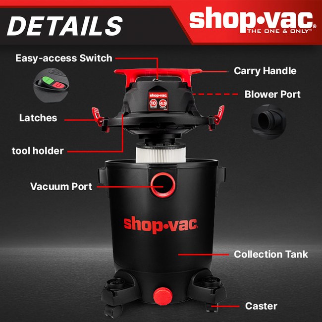 Shop-Vac 5430115 10 Gallon 4.5 Peak HP Wet/Dry Vacuum