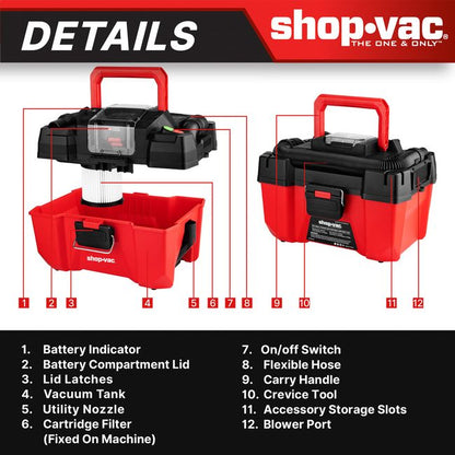 Shop-Vac 5430122 20V 2.5 Gallon Cordless Wet/Dry Vacuum