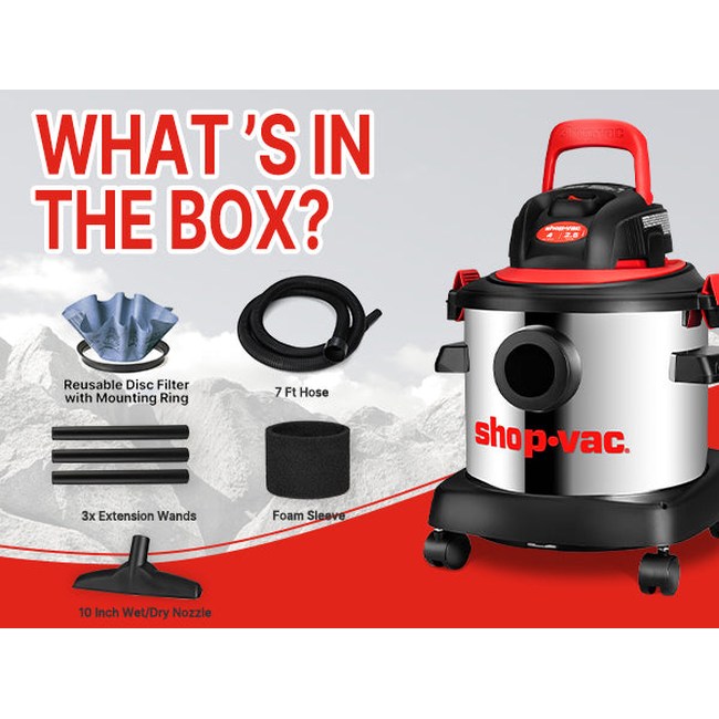 Shop-Vac 5430148 4 Gallon 2.5 Peak HP Stainless Steel Wet/Dry Vac